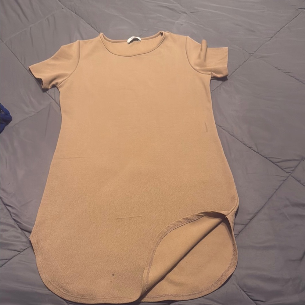 Tan Short Sleeve T-shirt Dress